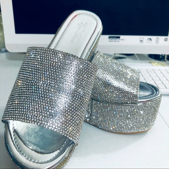 Vigo Fiona Shoes - VIGO FIONE Rhinestone crystal slides 3” platform